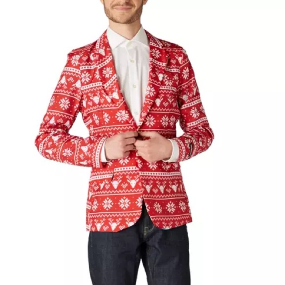 Festive Christmas Red and White Jacket Blazer